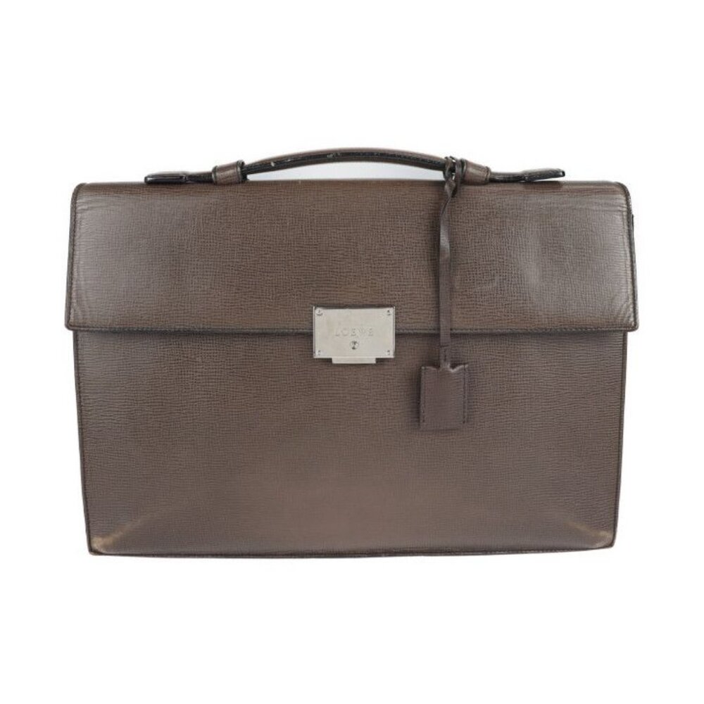 Loewe Briefcase Business Bag Leather Brown Silver Hardware 2-Way Document